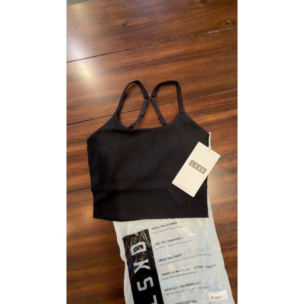 LSKD Twist Performance Tank with Shelf Bra Black Women XS Zephyr Fabric NWT NEW - Picture 15 of 16